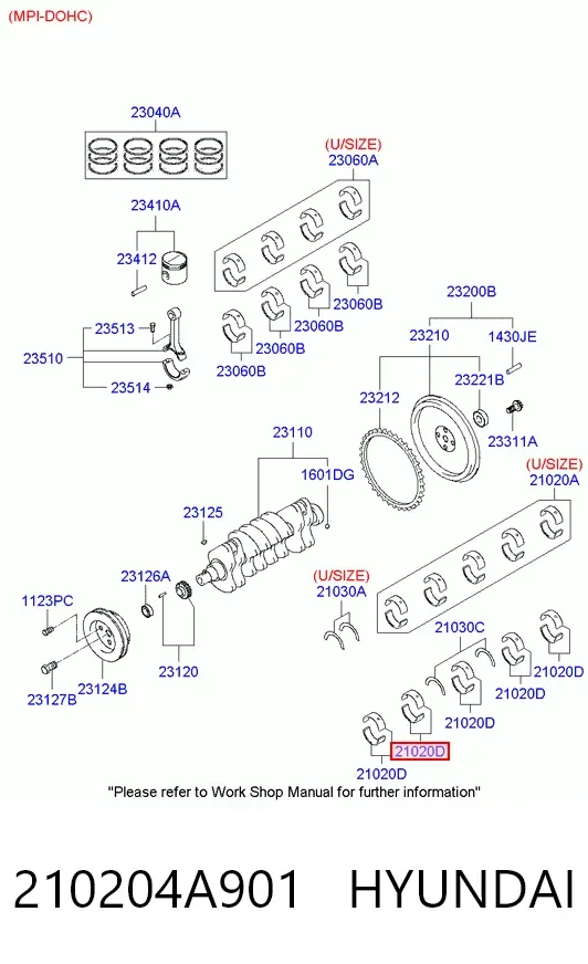 Juego de cojinetes de cigüeñal, estándar, STD 210204A901 Hyundai/Kia