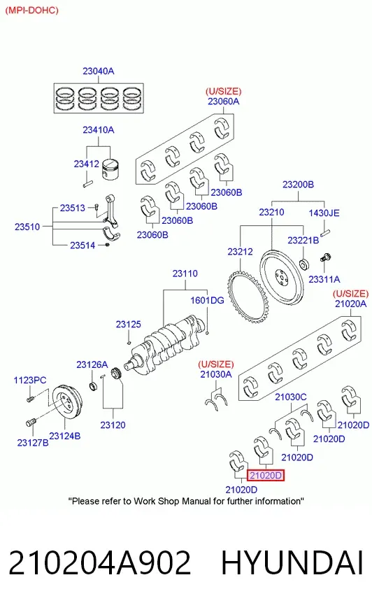 Juego de cojinetes de cigüeñal, estándar, STD 210204A902 Hyundai/Kia