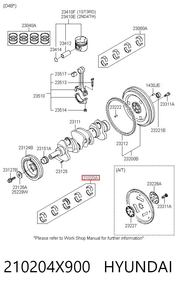 Juego de cojinetes de cigüeñal, estándar, STD 210204X900 Hyundai/Kia