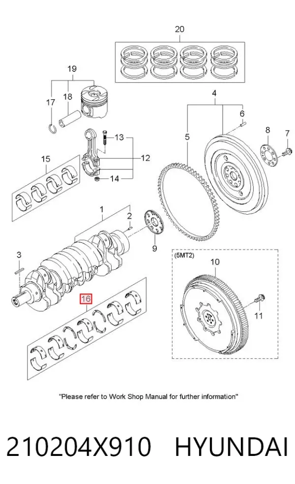 Juego de cojinetes de cigüeñal, estándar, STD 210204X910 Hyundai/Kia