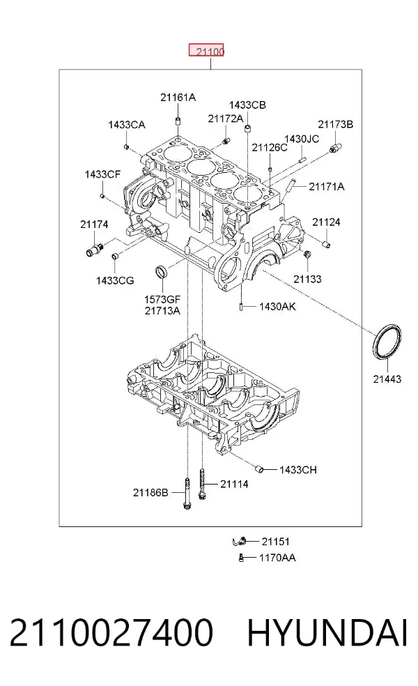 Bloque de cilindros del motor 2110027400 Hyundai/Kia