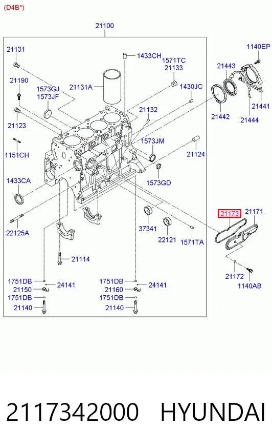 Junta de tapa trasera del bloque de cilindros 2117342000 Hyundai/Kia