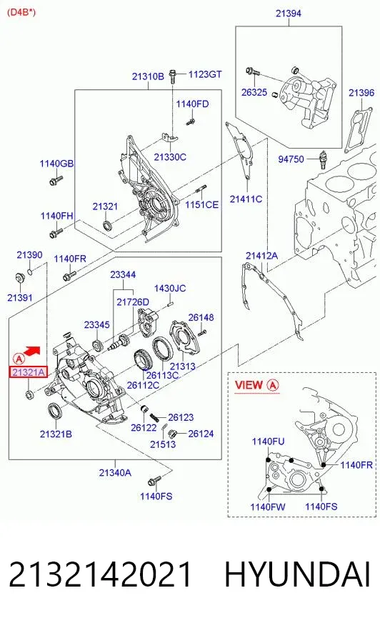 Retén del eje intermedio (de equilibrado) del motor 2132142021 Hyundai/Kia