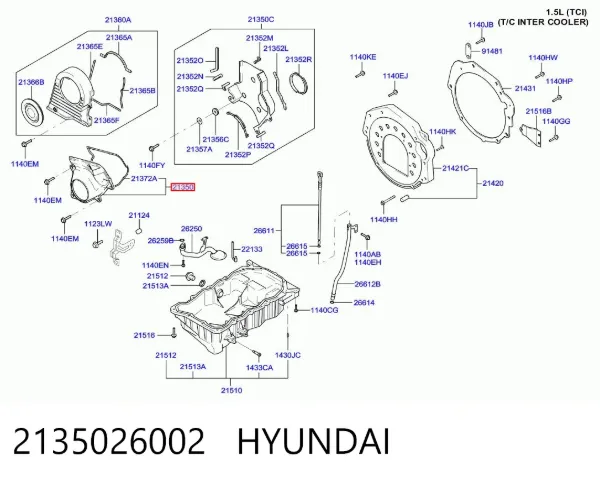 Cubierta inferior de la correa de distribución 2135026002 Hyundai/Kia