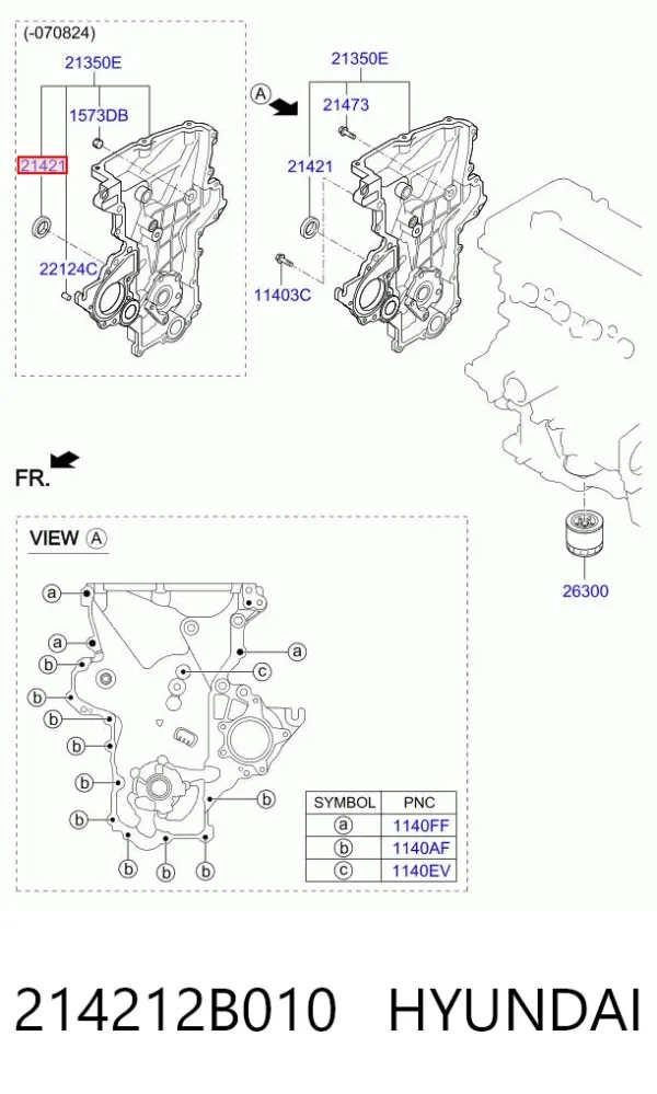 Retén de cigüeñal frontal 214212B010 Hyundai/Kia