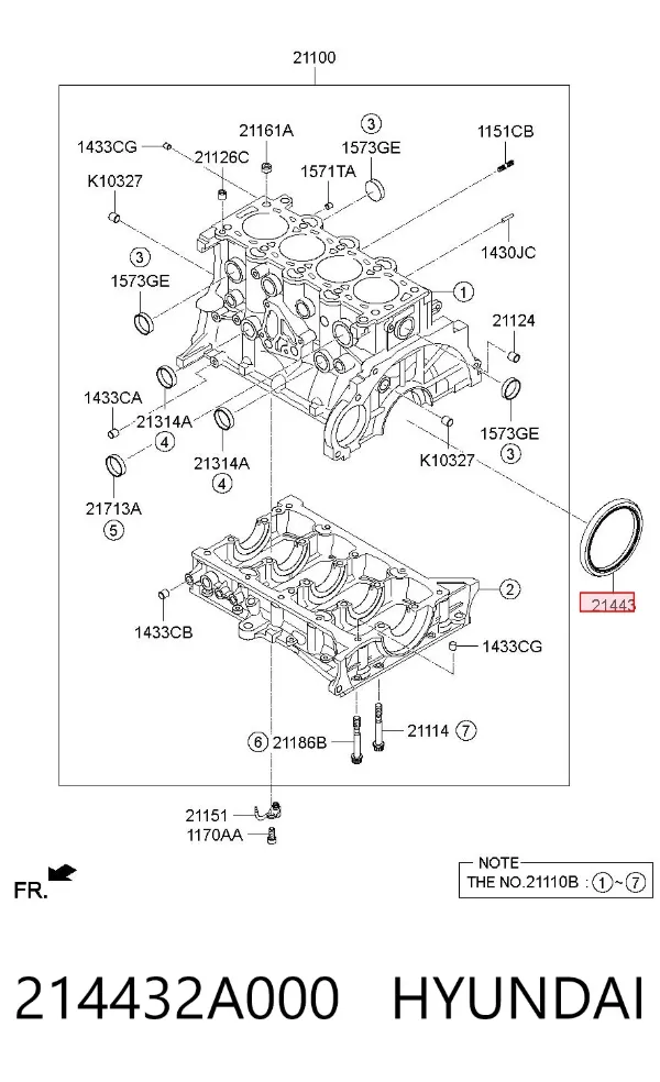 Retén de cigüeñal 214432A000 Hyundai/Kia