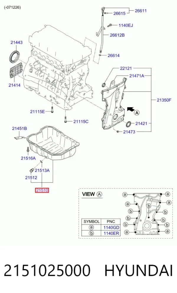 Cárter de aceite del motor 2151025000 Hyundai/Kia