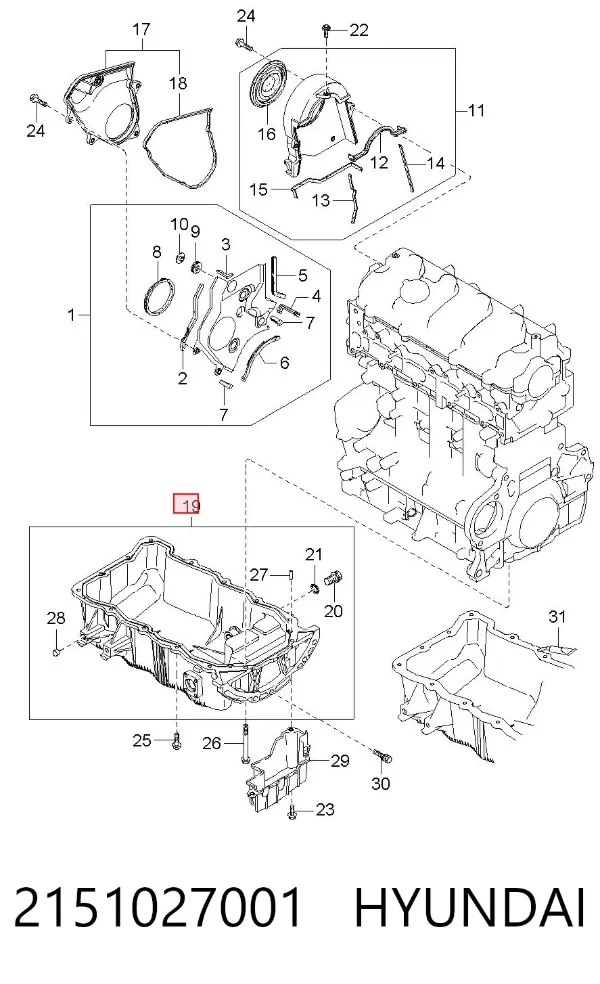 Cárter de aceite del motor 2151027001 Hyundai/Kia