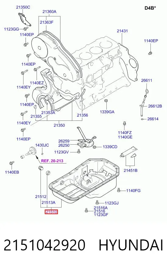 Cárter de aceite del motor 2151042920 Hyundai/Kia