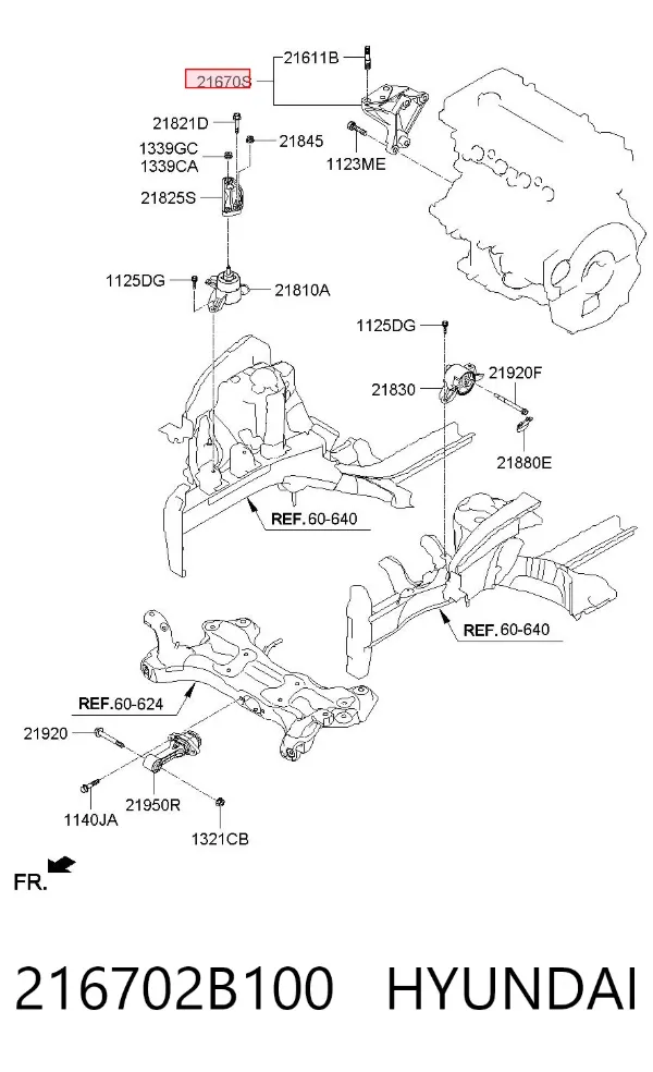 Soporte derecho del motor 216702B100 Hyundai/Kia