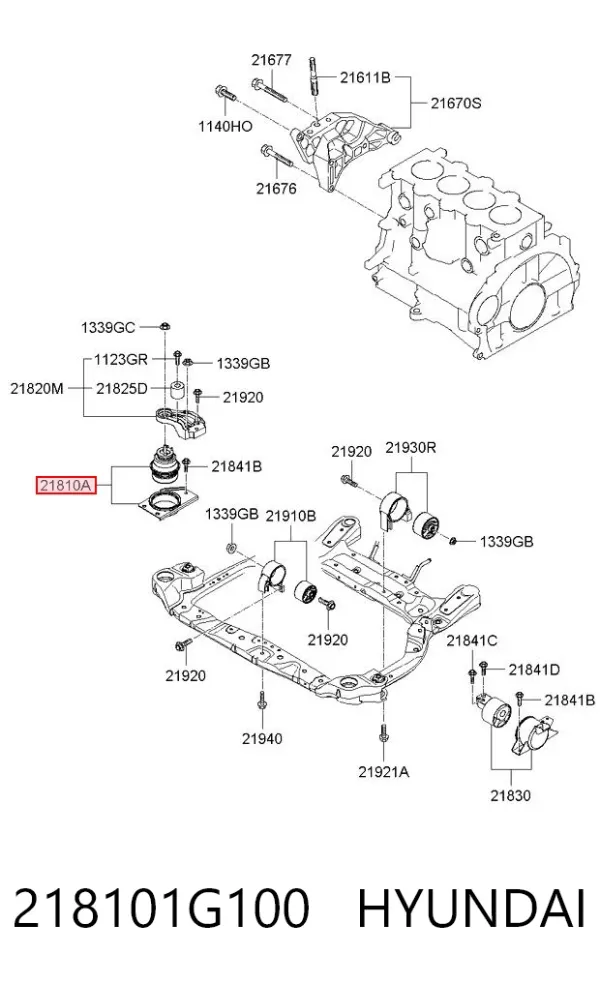 Soporte de motor derecho 218101G100 Hyundai/Kia