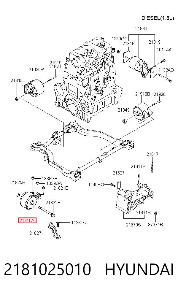 Soporte izquierdo del motor 2181025010 Hyundai/Kia