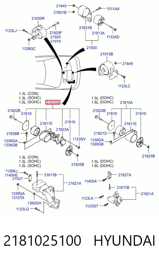 Soporte de motor derecho 2181025100 Hyundai/Kia