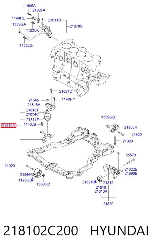 Soporte de motor derecho 218102C200 Hyundai/Kia