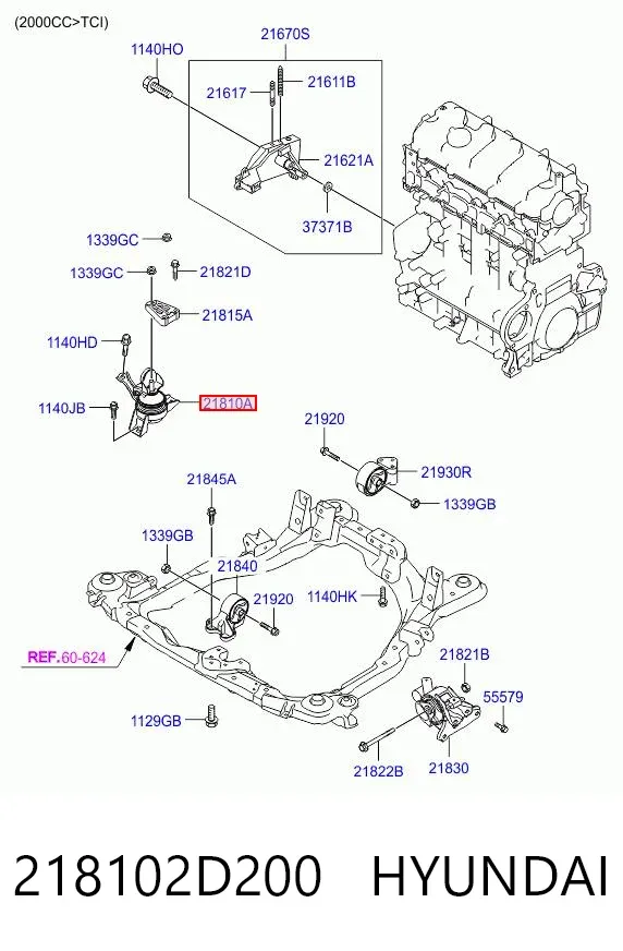 Soporte de motor derecho 218102D200 Hyundai/Kia
