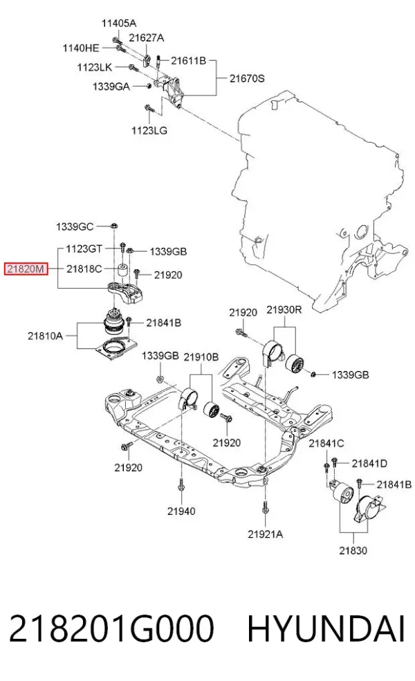 Soporte derecho del motor 218201G000 Hyundai/Kia