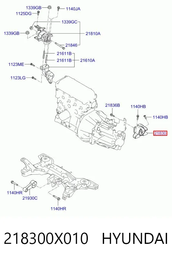 Soporte izquierdo del motor 218300X010 Hyundai/Kia