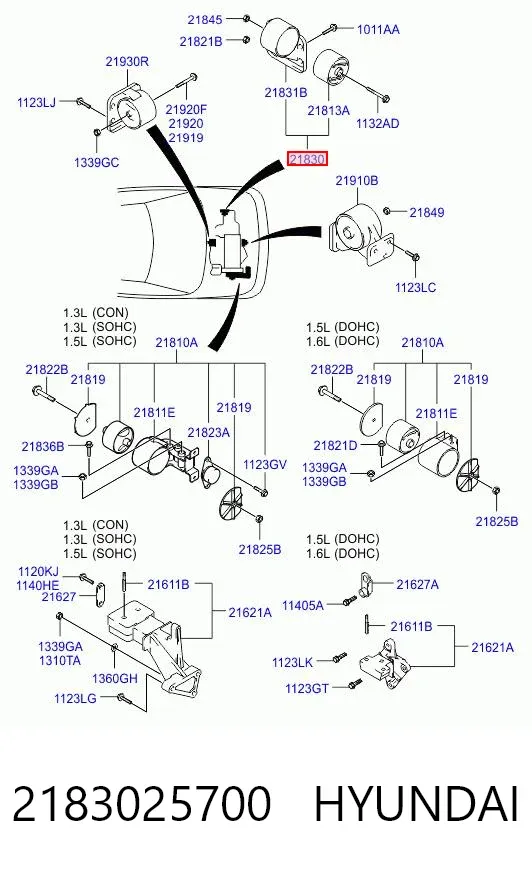 Soporte izquierdo del motor 2183025700 Hyundai/Kia