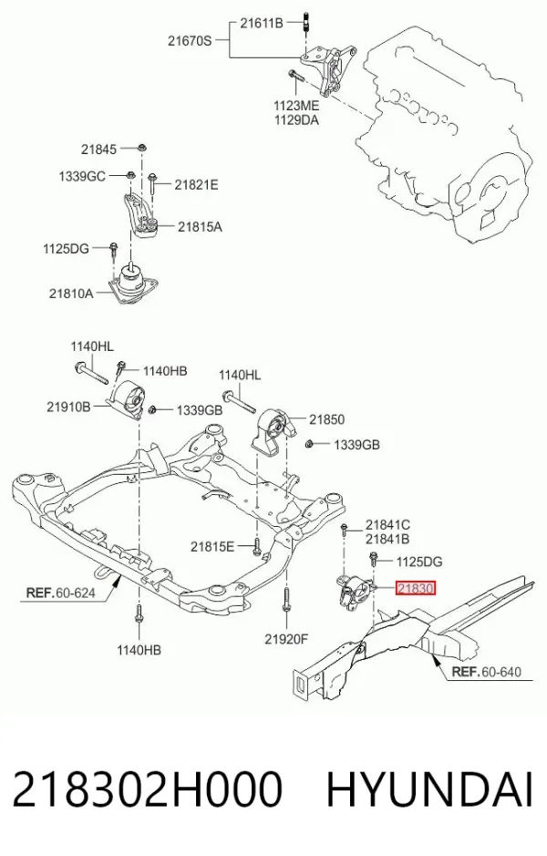 Soporte izquierdo del motor 218302H000 Hyundai/Kia
