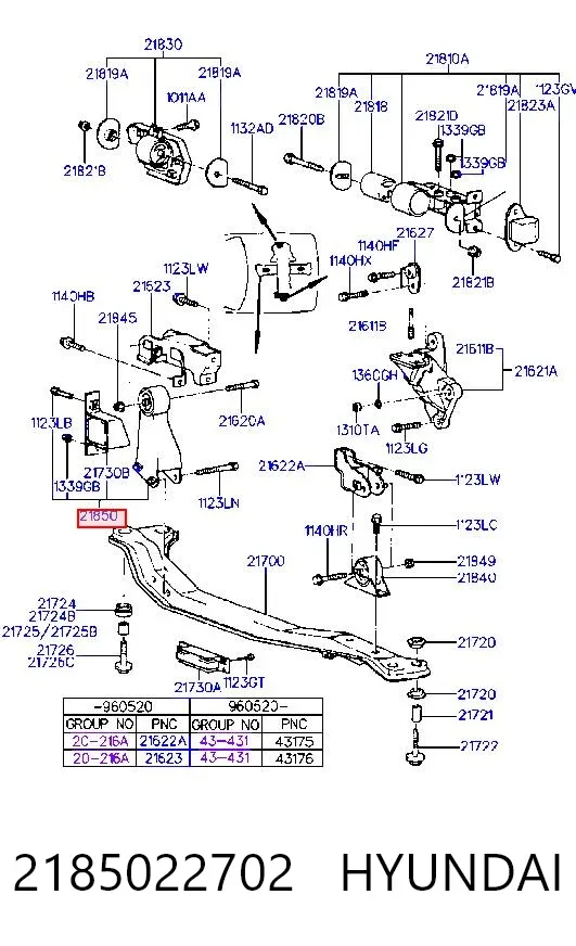 Soporte de motor trasero 2185022702 Hyundai/Kia