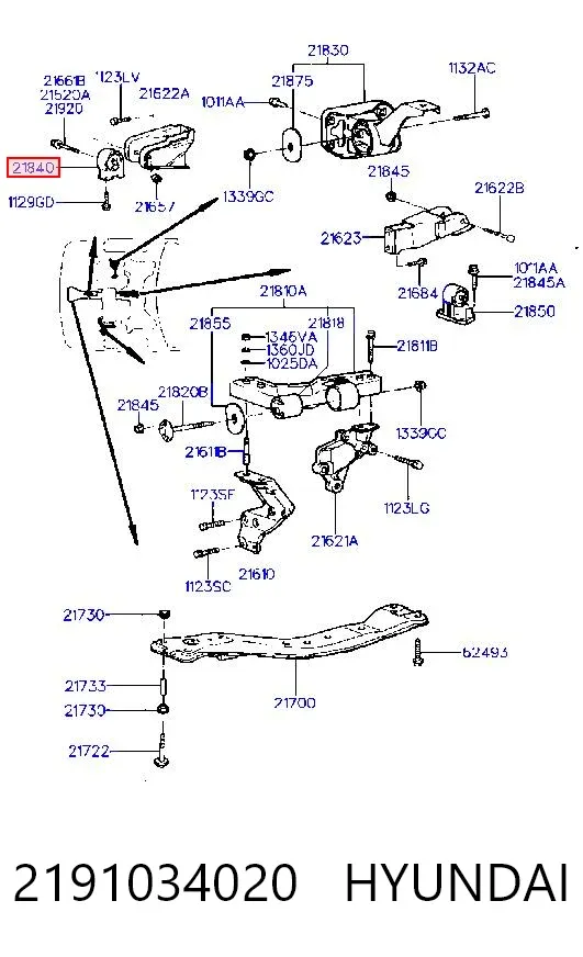 Soporte de motor delantero 2191034020 Hyundai/Kia