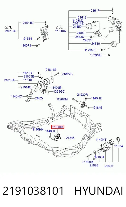 Soporte de motor delantero 2191038101 Hyundai/Kia