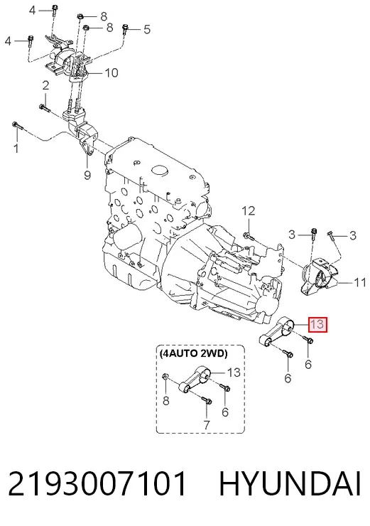 Soporte de motor trasero 2193007101 Hyundai/Kia