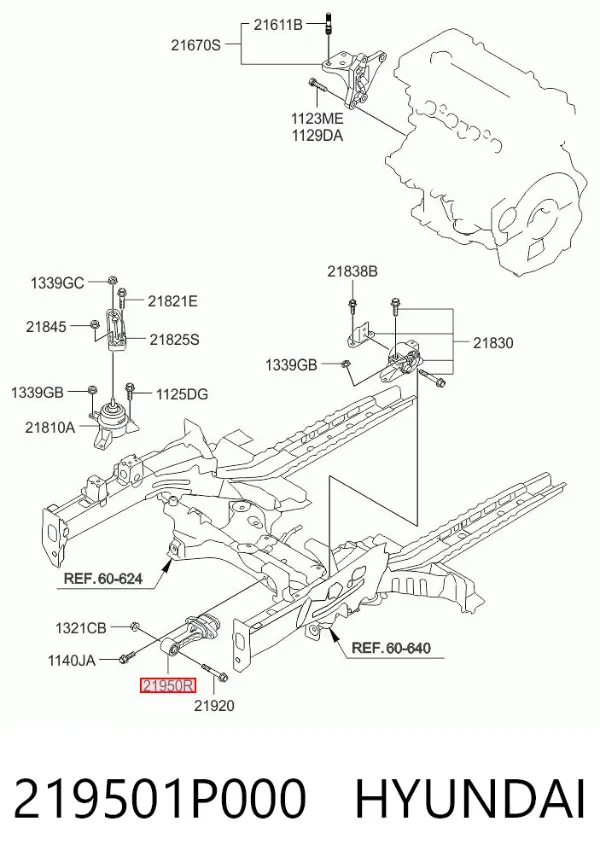 Soporte de motor delantero 219501P000 Hyundai/Kia