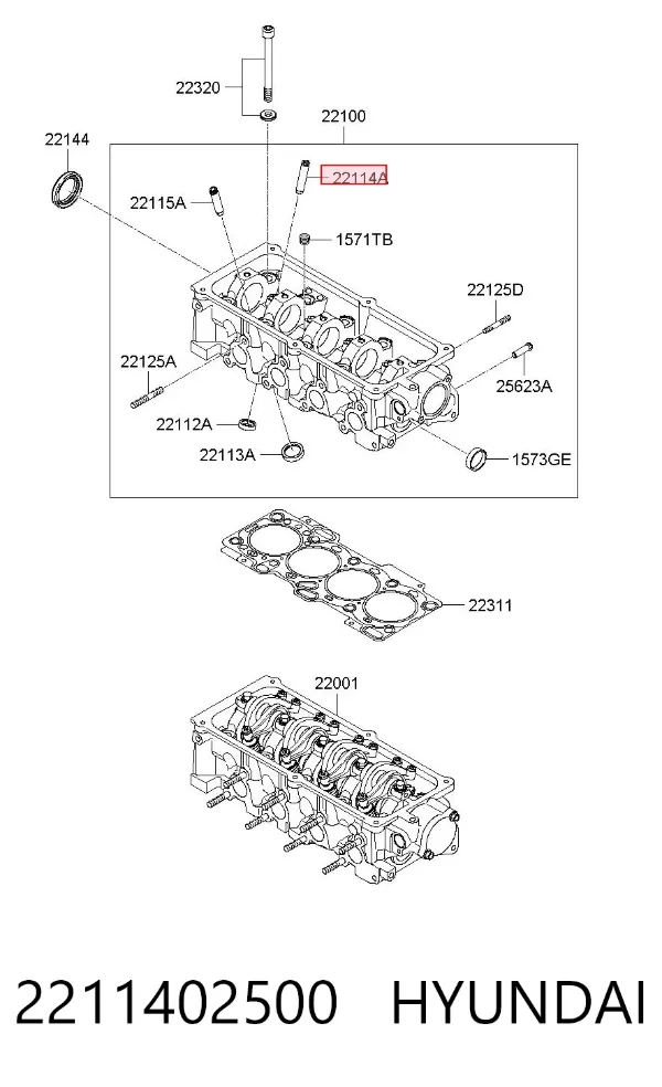 Guía de válvula de admisión 2211402500 Hyundai/Kia