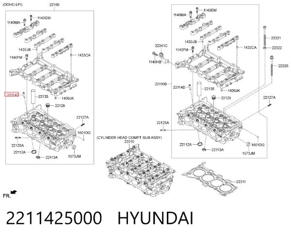 Guía de válvula 2211425000 Hyundai/Kia