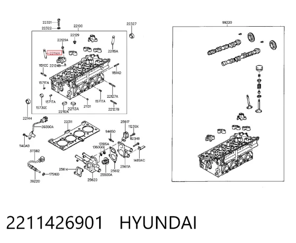 Guía de válvula de admisión 2211426901 Hyundai/Kia