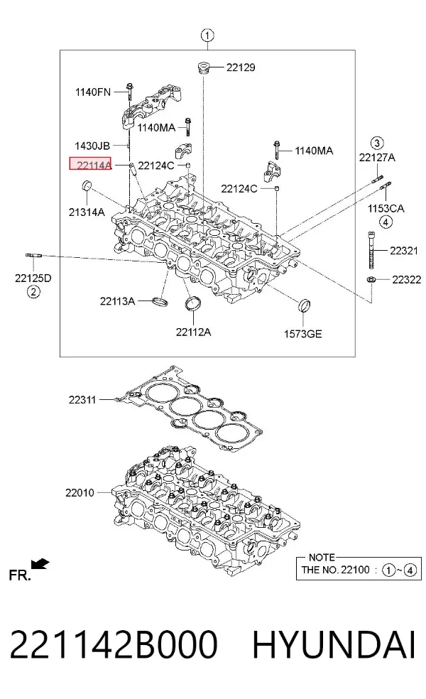 Guía de válvula 221142B000 Hyundai/Kia