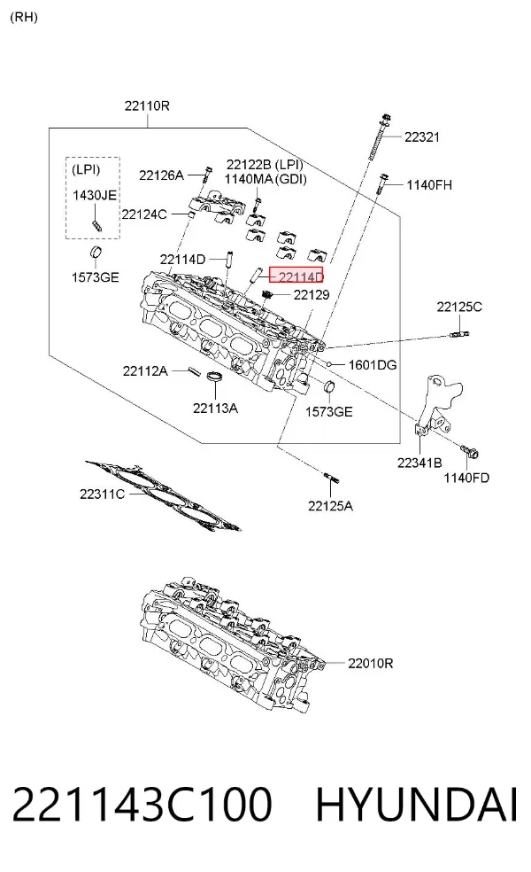Guía de válvula 221143C100 Hyundai/Kia
