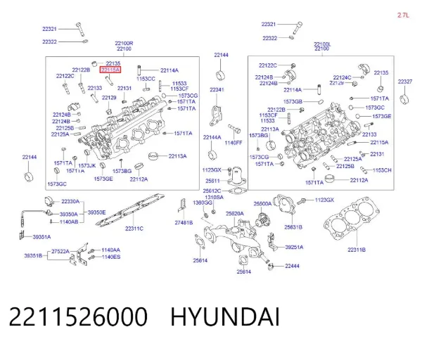 Guía de válvula de escape 2211526000 Hyundai/Kia