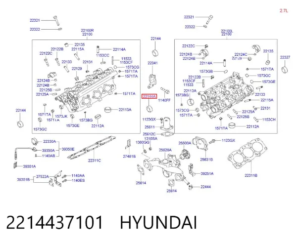 Retén delantero del árbol de levas 2214437101 Hyundai/Kia
