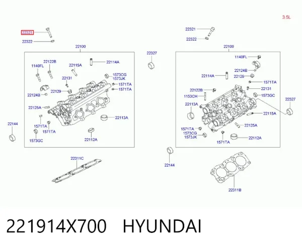 Tornillo culata 221914X700 Hyundai/Kia