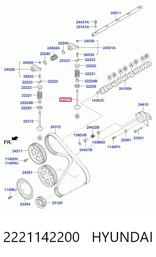Válvulas de admisión 2221142200 Hyundai/Kia