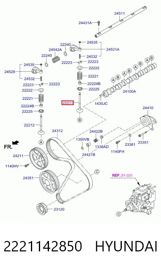 Válvulas de admisión 2221142850 Hyundai/Kia