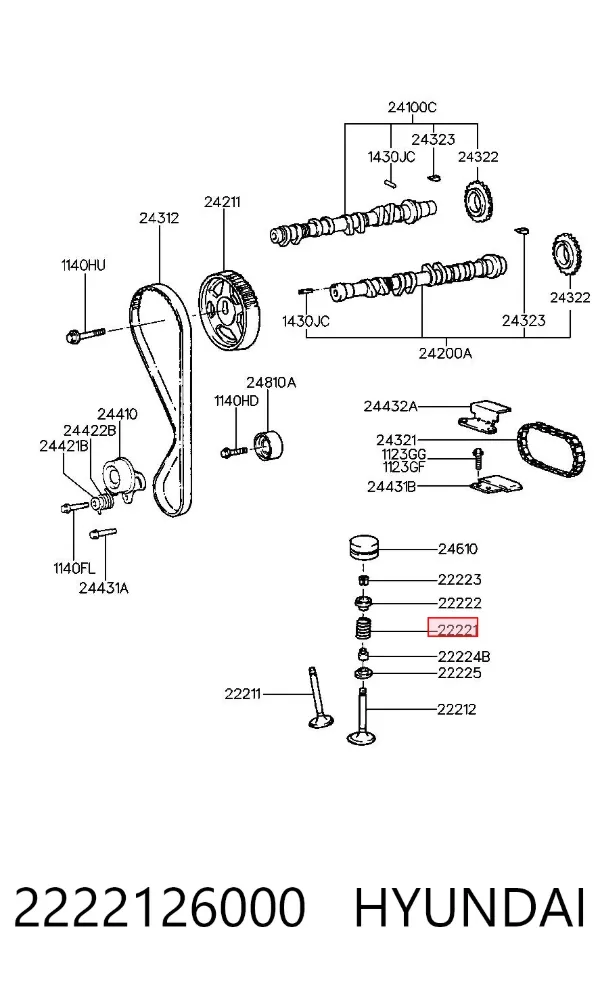 Muelle de válvula 2222126000 Hyundai/Kia