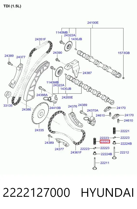 Muelle de válvula 2222127000 Hyundai/Kia