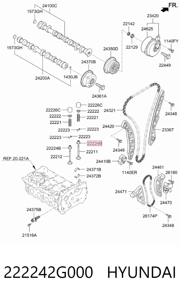 Retenes de válvulas 222242G000 Hyundai/Kia