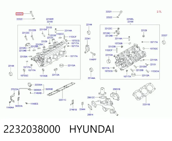 Tornillo culata 2232038000 Hyundai/Kia