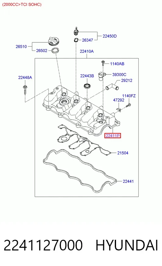 Junta tapa de balancines 2241127000 Hyundai/Kia