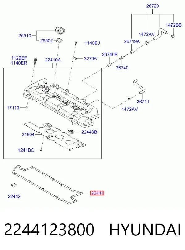 Junta tapa de balancines 2244123800 Hyundai/Kia