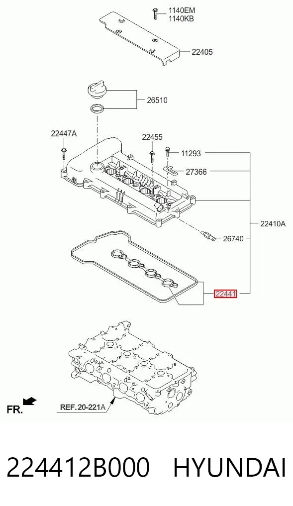 Juego de juntas de tapa de balancines 224412B000 Hyundai/Kia