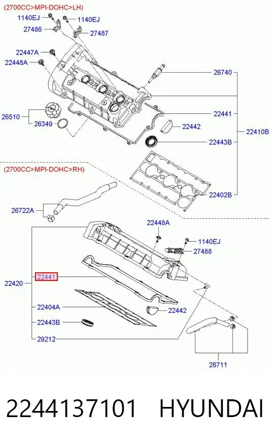 Junta tapa de balancines 2244137101 Hyundai/Kia