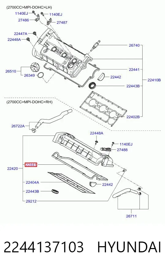 Junta tapa de balancines 2244137103 Hyundai/Kia