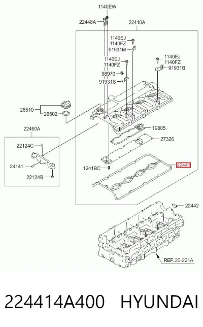 Junta de la tapa de válvulas del motor HYUNDAI 224414A400
