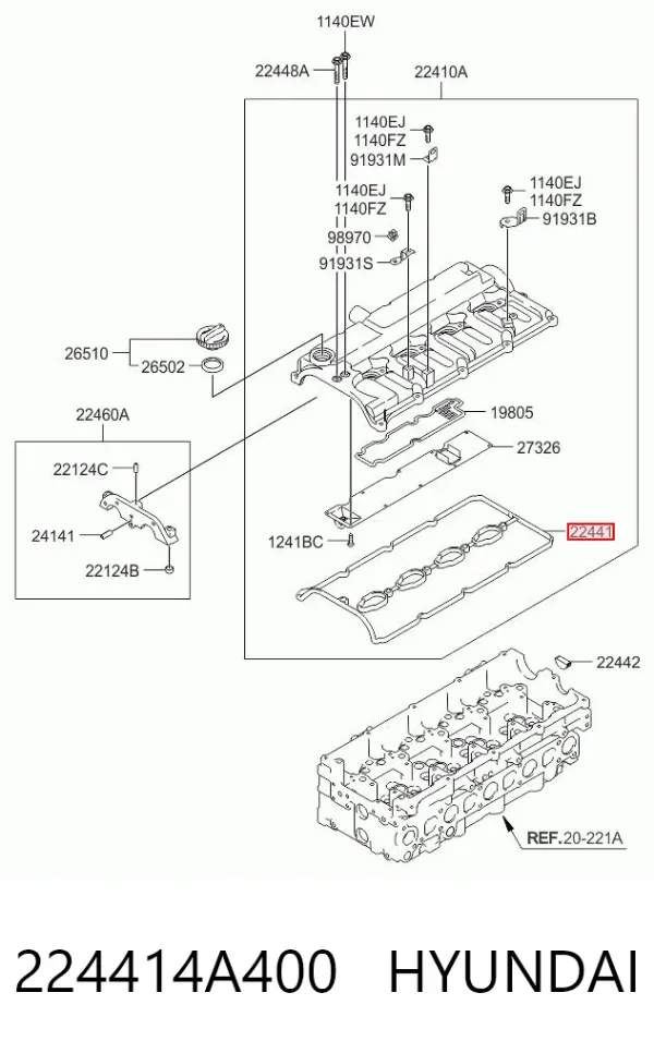 Junta tapa de balancines 224414A400 Hyundai/Kia