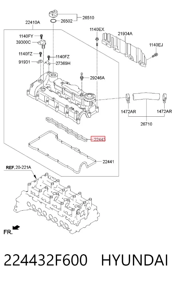 Junta tapa de balancines 224432F600 Hyundai/Kia